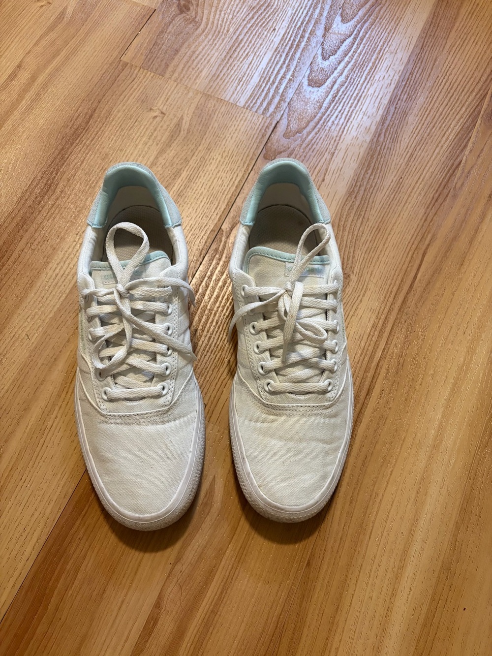 adidas Cream Canvas Sneakers with Light Blue Trim